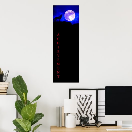 Wolf & Moon Panoramic Achievement Poster Print (Thuiskantoor)
