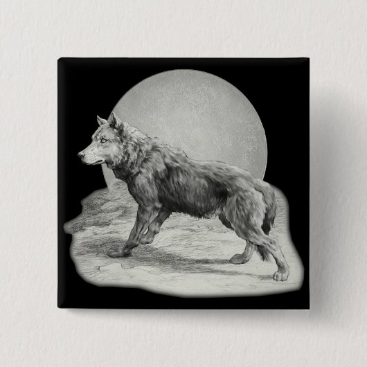 Wolf Moon profiel Vierkante Button 5,1 Cm (Voorkant)