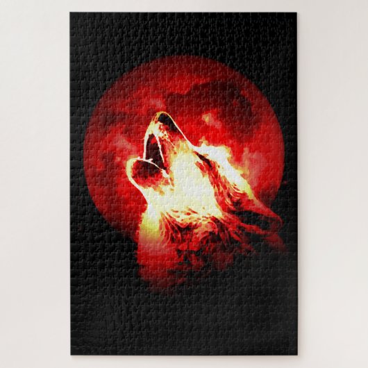 Wolf, Moon & Red Sky Illustration Legpuzzel (Verticaal)