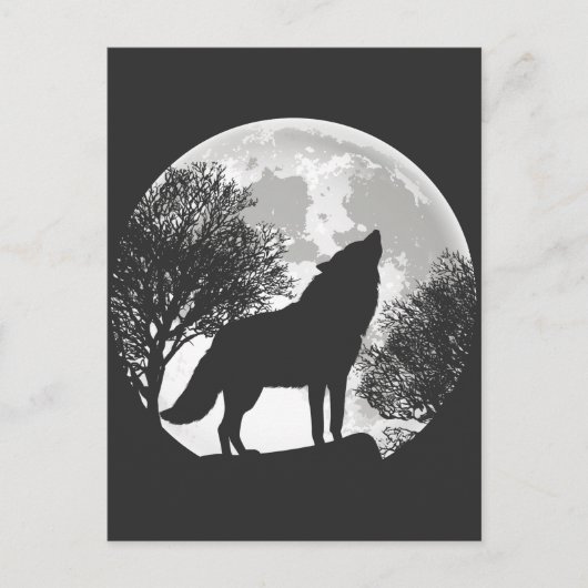 Wolf Moon Silhouette Illustratie Briefkaart (Voorkant)