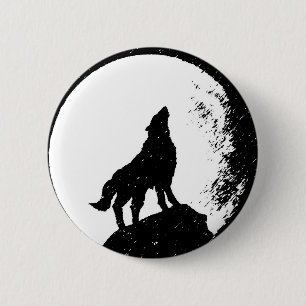 Wolf & Moon Silhoutte Ronde Button 5,7 Cm