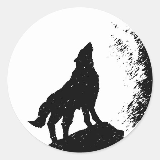 Wolf & Moon Silhoutte Ronde Sticker (Voorkant)
