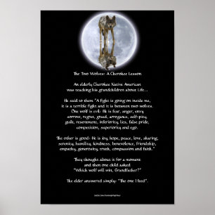 Wolf & Moon Two WOLES CHEROKEE TALE Poster d'art