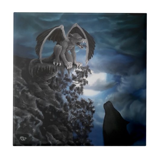 Wolf Moon - Wolf met Golem Tegeltje (Voorkant)