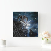 Wolf Moon - Wolf met Golem Vierkante Klok (Huis)