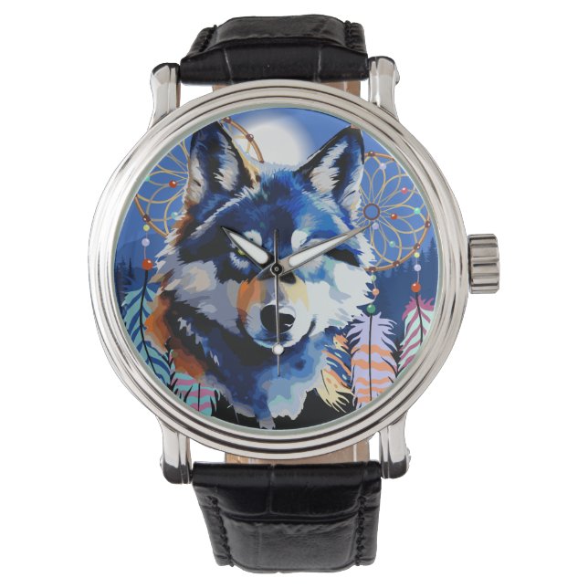 Wolf Native Animal Spirit Horloge (Voorkant)