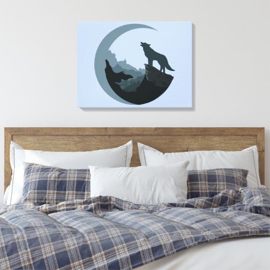 Wolf op een Cliff Howling bij de maan Canvas Afdruk (Insitu (Slaapkamer))