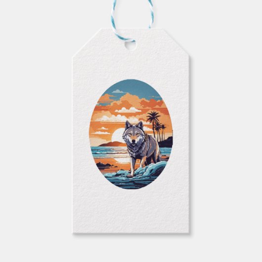 Wolf op het strand cadeaulabel (Voorkant)