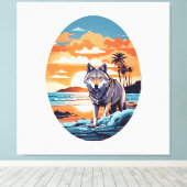 Wolf op het strand canvas afdruk (Insitu (Houten vloer))