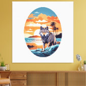 Wolf op het strand canvas afdruk (Insitu (Woonkamer))