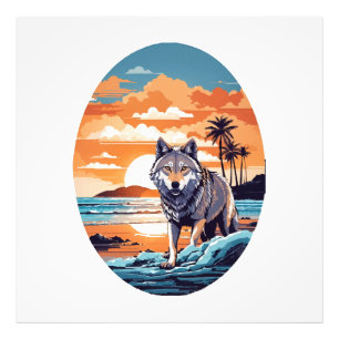 Wolf op het strand foto afdruk