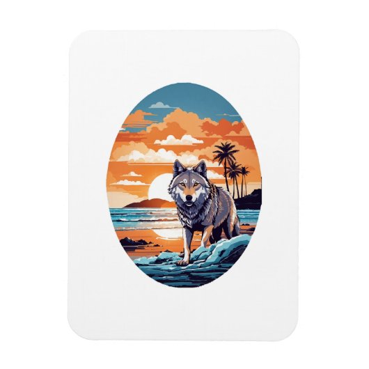 Wolf op het strand magneet (Verticaal)