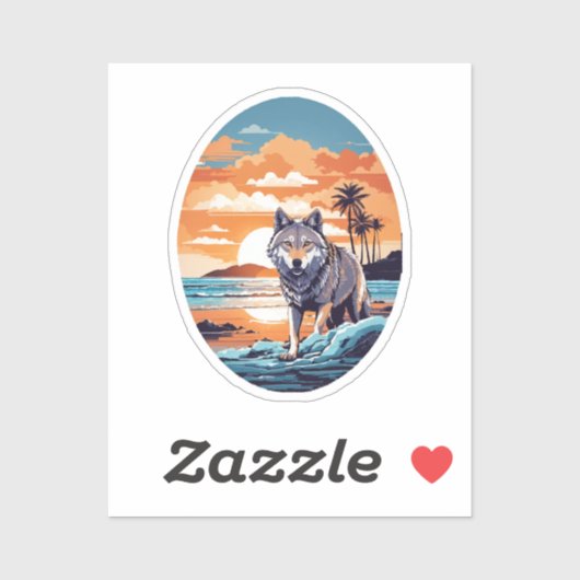 Wolf op het strand sticker (Vel)