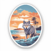Wolf op het strand sticker (Voorkant)