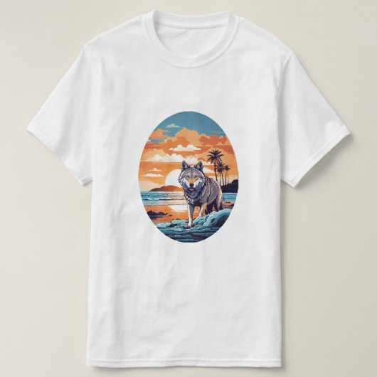 Wolf op het strand t-shirt (Design voorkant)