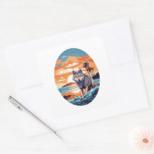 Wolf op het strand vierkante sticker (Envelop)