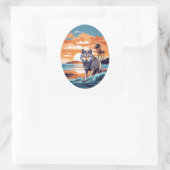 Wolf op het strand vierkante sticker (Tas)
