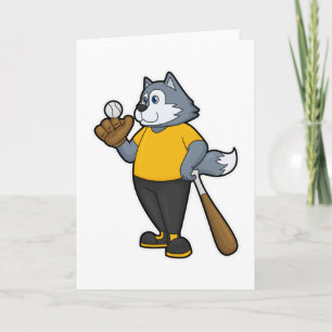 Wolf op honkbal met honkbalknuppel kaart