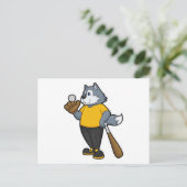 Wolf op honkbal met honknuppel briefkaart (Staand voorkant)
