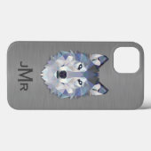 Wolf op monogram geborsteld staal Case-Mate iPhone case (Achterkant (horizontaal))