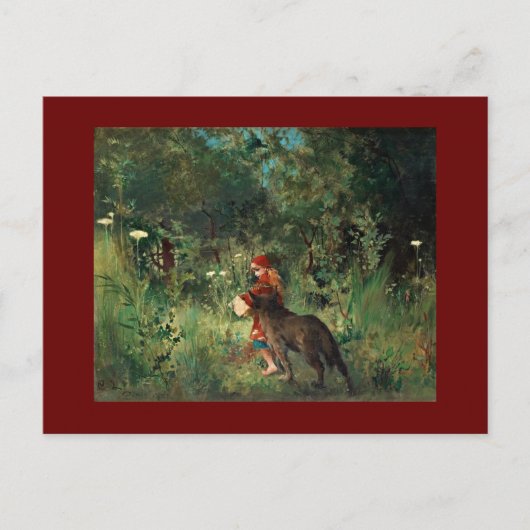 Wolf op pad met rood briefkaart (Voorkant)