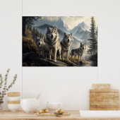 Wolf Pack in het berglandschap Poster (Keuken)