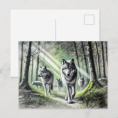Wolf Pack Moving Through Green Forest Briefkaart (Voorkant / Achterkant)