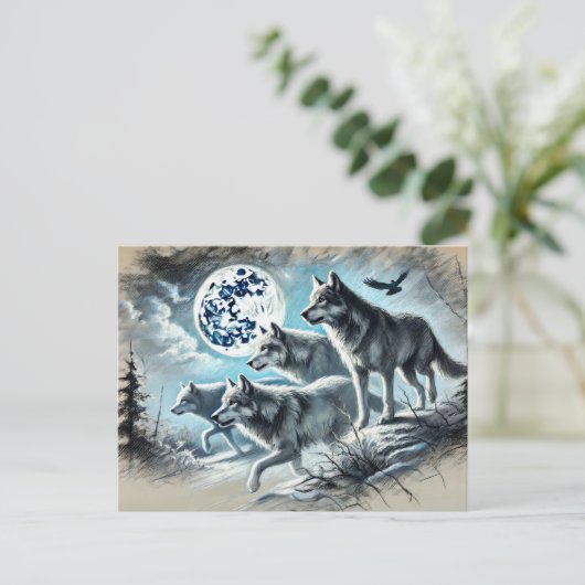 Wolf Pack Running in Moonlight Briefkaart (Staand voorkant)