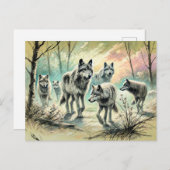 Wolf Pack Running Through Forest Briefkaart (Voorkant / Achterkant)