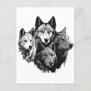 Wolf Pack Tribal Graphic Black en White Wolven Briefkaart