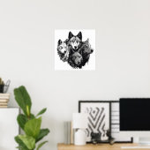 Wolf Pack Tribal Graphic Black en White Wolven Poster (Thuiskantoor)