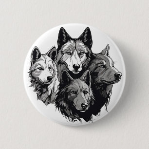 Wolf Pack Tribal Graphic Black en White Wolven Ronde Button 5,7 Cm