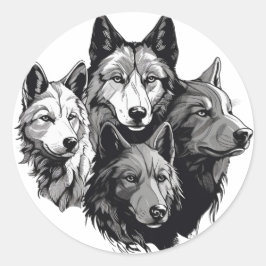 Wolf Pack Tribal Graphic Black en White Wolven Ronde Sticker