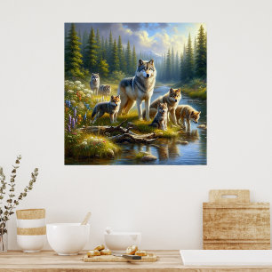 Wolf Pack Wolvenstroom Natuur Wilde Dieren  Poster