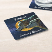 Wolf Pair en Full Moon Vierkante Kartonnen Onderzetter (Schuin)