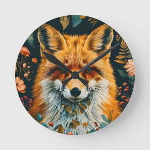 Wolf Patroon Vintage Bos Bloem Tuin Ronde Klok