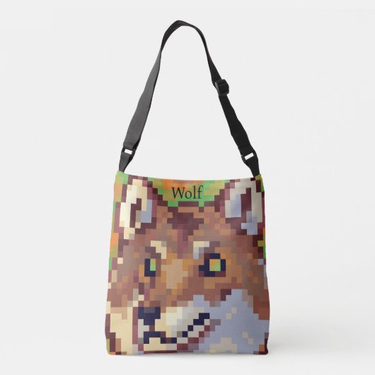 Wolf pixelart, Pixel Art  Crossbody Tas (Achterkant)