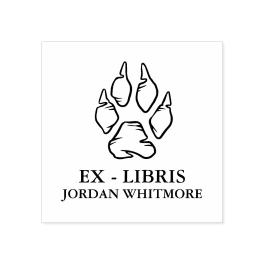 Wolf Pootafdruk Ex Libris Aangepaste Naam Rubberstempel (Afrduk)