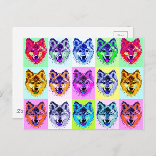 Wolf Pop Art Briefkaart (Voorkant / Achterkant)