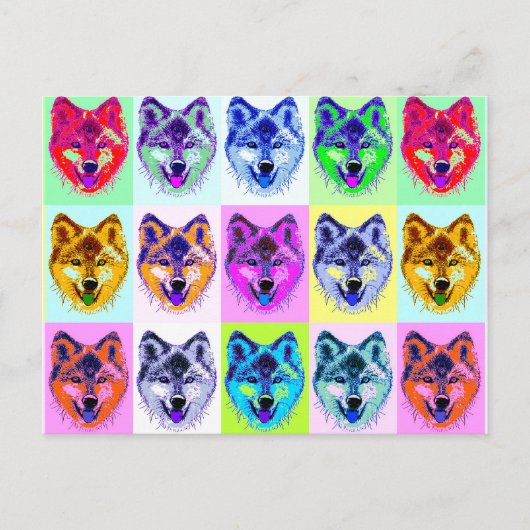 Wolf Pop Art Briefkaart (Voorkant)