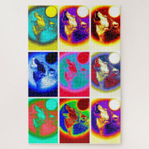 Wolf Pop Art Freedom Blue Night Fullmoon Legpuzzel