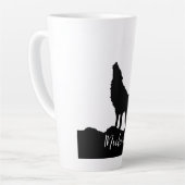 Wolf Pop Art Jouw naam Custom Zwart Wit Latte Mok (Linkerhoek)