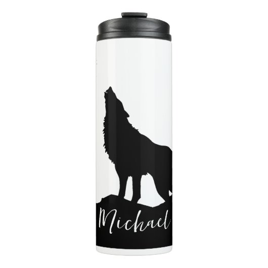 Wolf Pop Art Jouw naam Custom Zwart Wit Thermosbeker (Voorkant)