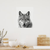 Wolf Portrait Black white Poster (Keuken)