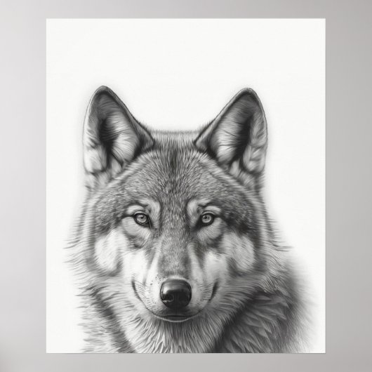 Wolf Portrait Black white Poster (Voorkant)