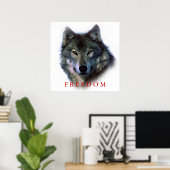 Wolf Portrait Carré Freedom Poster Imprimer (Bureau à domicile)