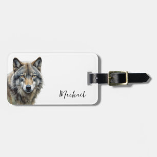 Wolf Portrait Jouw naam Custom Handschrift Bagagelabel