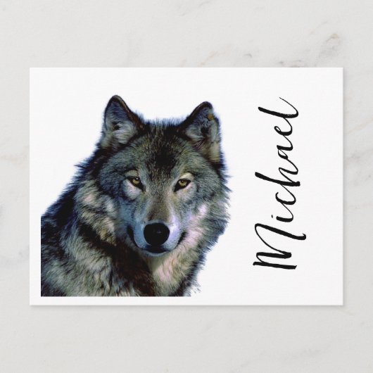 Wolf Portrait Jouw naam Custom Handschrift Briefkaart (Voorkant)
