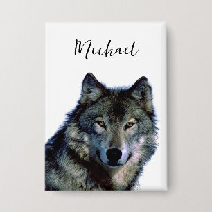 Wolf Portrait Jouw naam Custom Handschrift Button