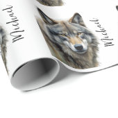 Wolf Portrait Jouw naam Custom Handschrift Cadeaupapier (Rol Hoek)